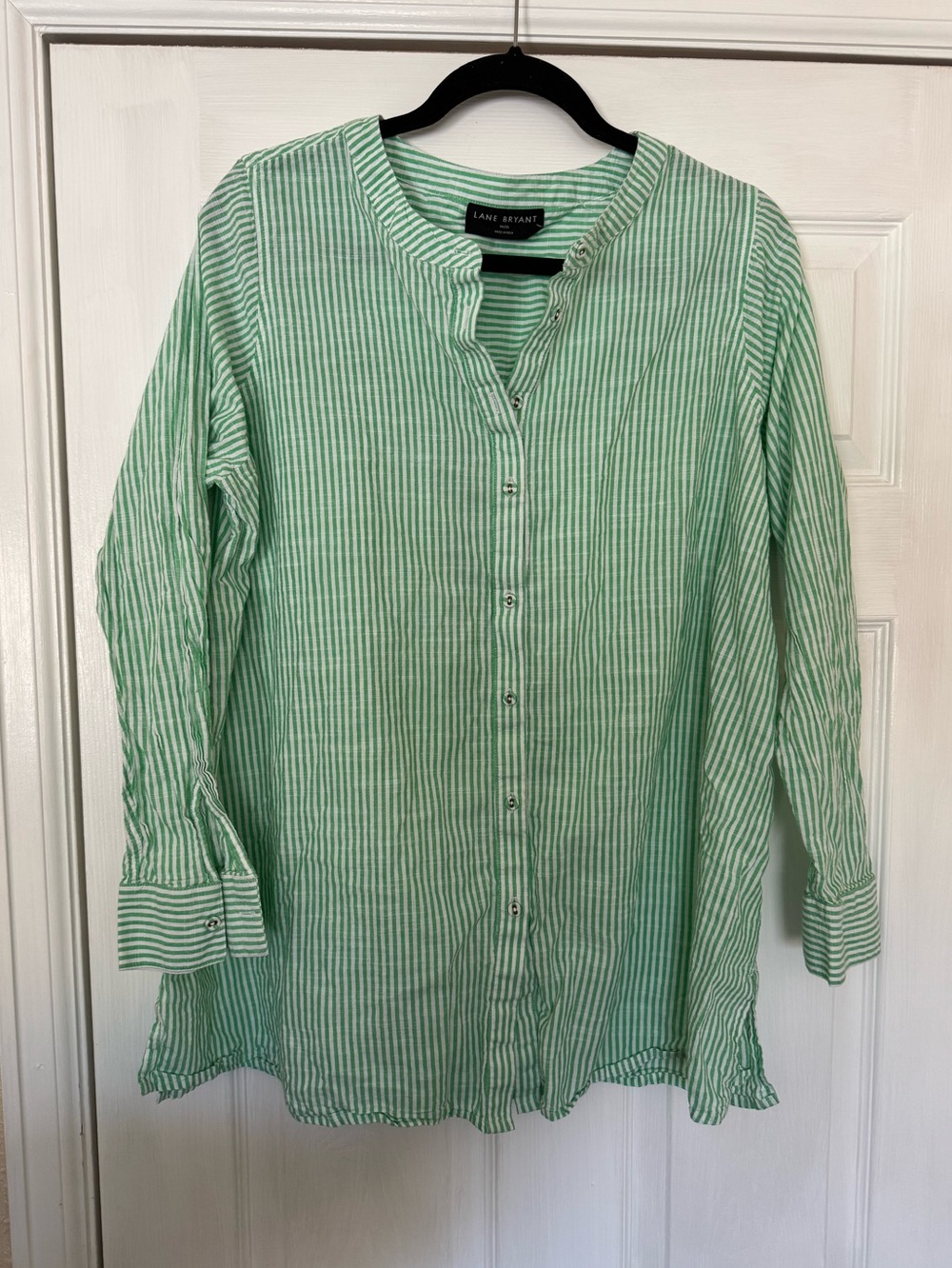 Lane Bryant Green Striped Button-Down Tunic